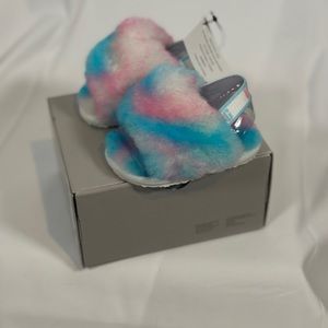 New Toddler UGG FLUFF YEAH Slide Blue/Pink SLIPPER SLIP ON SZ 02/03